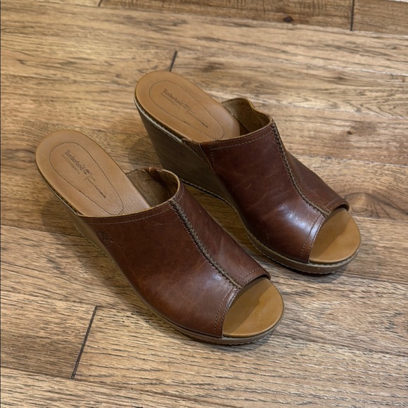 Timberland Brown Leather Wedge Sandals - Picture 1 of 4